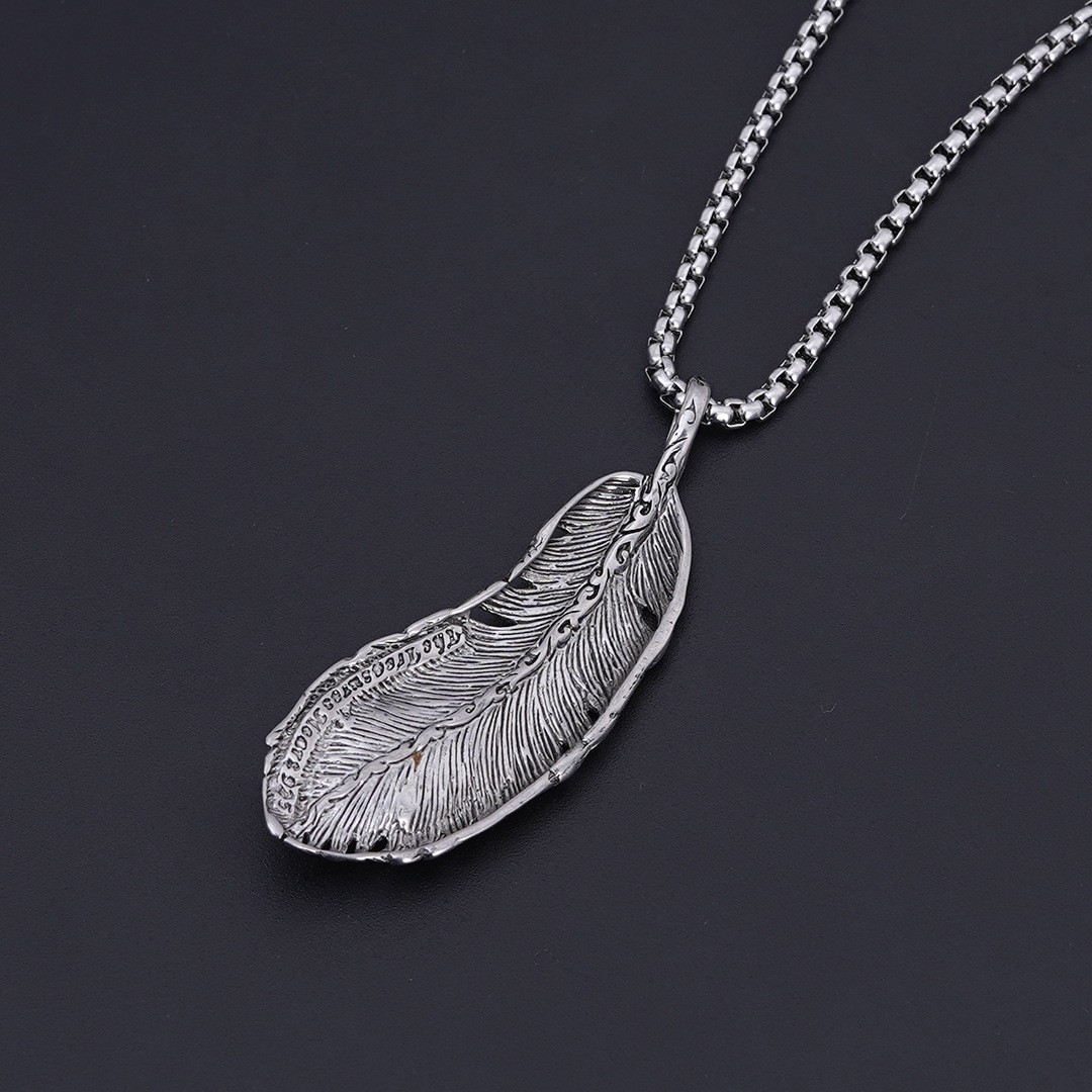 Titanium Hip Hop Couple Feather Pendant Jewelry Stainless Steel Necklace_voghion.com