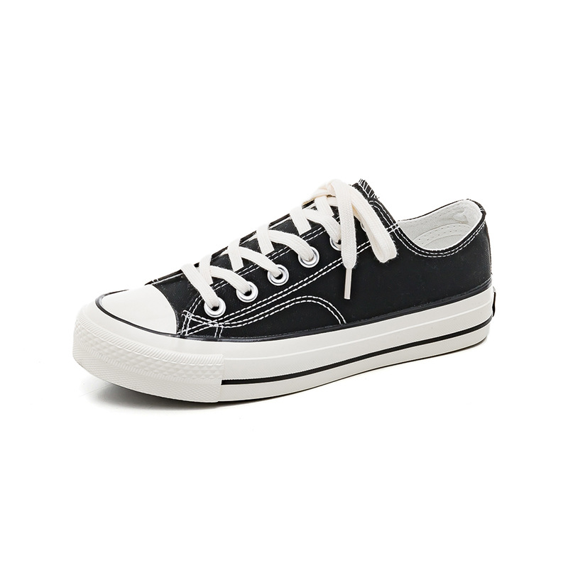 Zapatos de lona de tacón plano de mujer explosión baja estilo de moda coreano versátil estilo clásico retro nicho diseño zapatos de lona blancos image 5