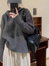 麻花毛衣女毛线衣秋冬2025款连帽复古日系慵懒宽松软糯针织衫上衣