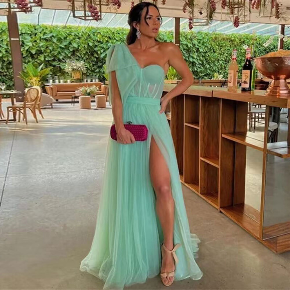 Comercio exterior europeo y americano vestido de noche transfronterizo para damas vestido de fiesta vestido de fiesta sexy dividido pequeño vestido de cena de cola femenino