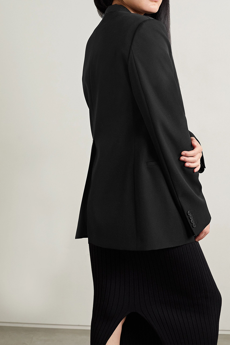 European American Wool Blazer For Women, Loose Fit, No Buttons, Minimalist Black Suit Jacket, Spring And Autumn_ecoleips.com