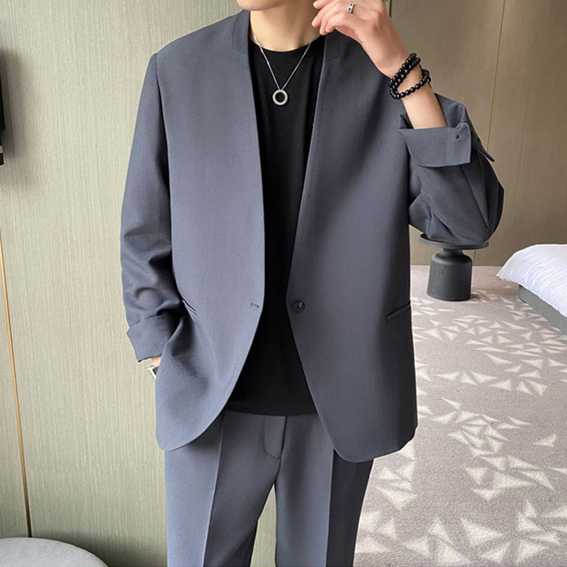 Spot Spring New Style Handsome Collarless Collar Design One Button Loose Casual Suit Men's Suit Youth Korean Style Trendy