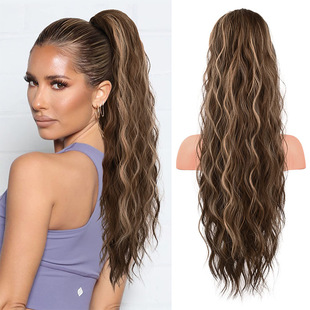 European and American wig ponytail female big wave long hair ponytail natural synthetic simulation drawstring hair accessories ponytail