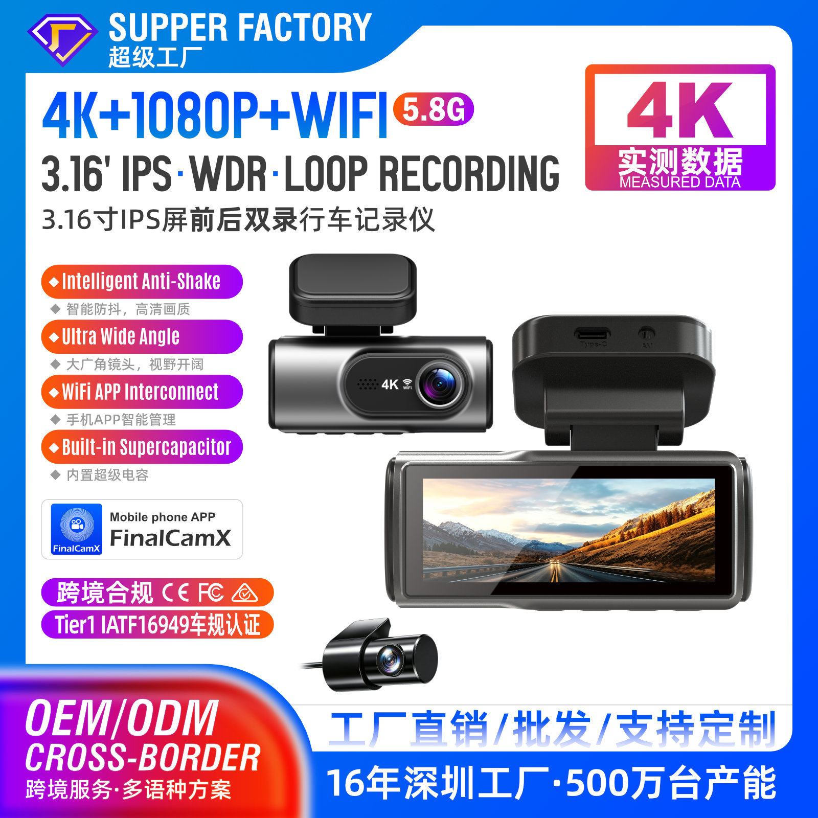 Cross-border new high-temperature-resistant 4K HD dashcam with dual recording, Wi-Fi, GPS, and night vision – available on Amazon