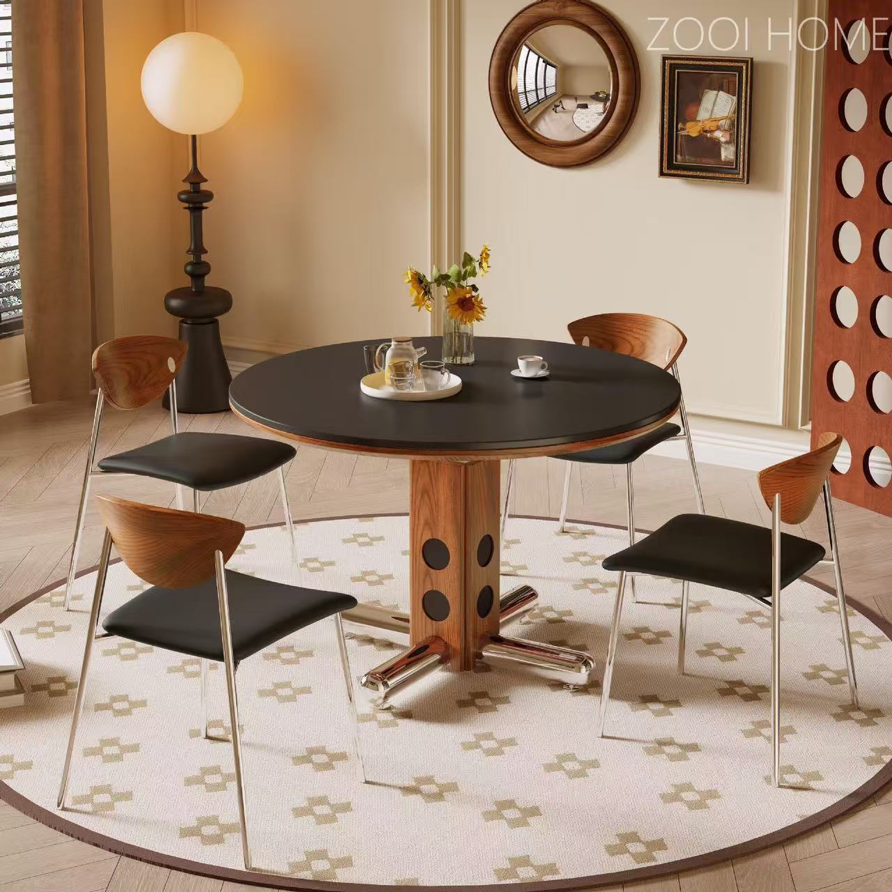 Bohaus redondo medieval, tablero de roca de madera maciza, mesa redonda, sala de estar para el hogar, mesa de comedor redonda de estilo nórdico de alta calidad de acero inoxidable