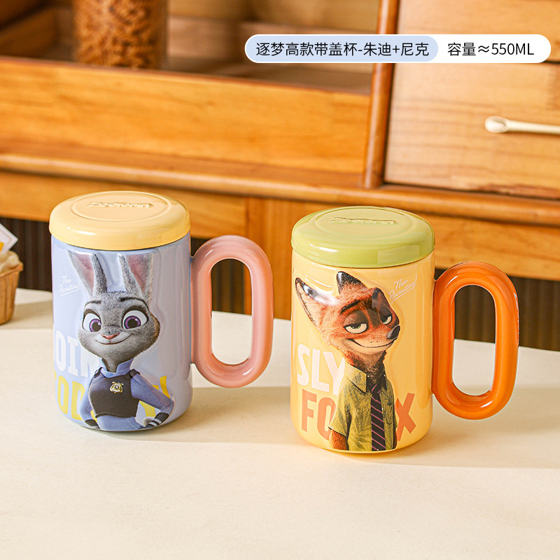 Disney Judy Cartoon Taza de cerámica con tapa de taza de alta calidad de la oficina de taza de agua regalo de cumpleaños