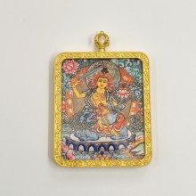 西藏沙金色嘎乌盒唐卡八大守护神小唐卡黄财神吊坠方形唐卡画盒