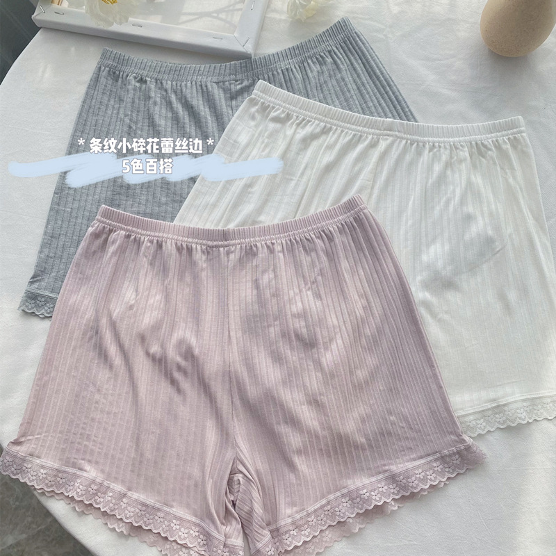 2026 Summer New Style Striped Floral Lace Trim Safety Shorts for Women, Can Be Worn Outside, Plus Size Loose Shorts 2026 Summer New Style Striped Floral Lace Trim Safety Shorts for Women, Can Be Worn Outside, Plus Size Loose Shorts