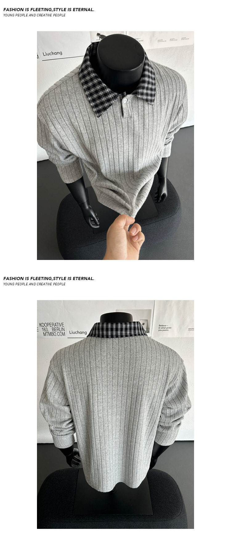 T-shirt a maniche lunghe a quadri stile coreano per uomo_voghion.com