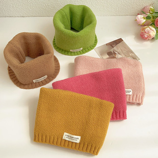 Winter Children's Scarf Girl Solid Color Knitted Plush Neck Protecting Pullover Neck Set Baby Windproof Warm Skin-Friendly Scarf