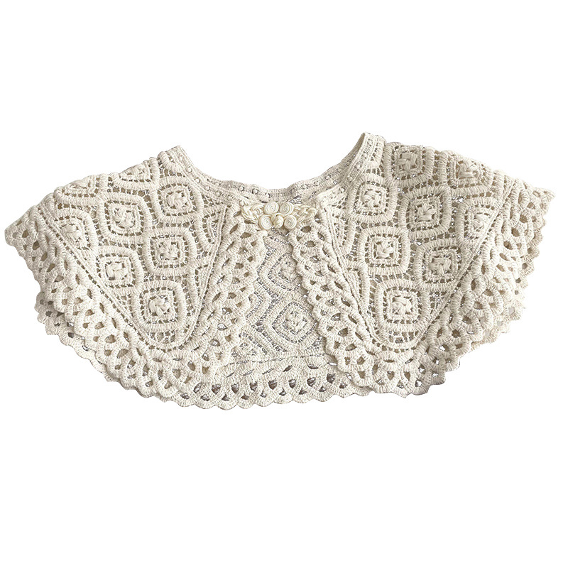 Cuello falso recortado de crochet de punto de encaje para mujer en primavera y otoño con camisa y falda chal decorativo cuello de muñeca versátil