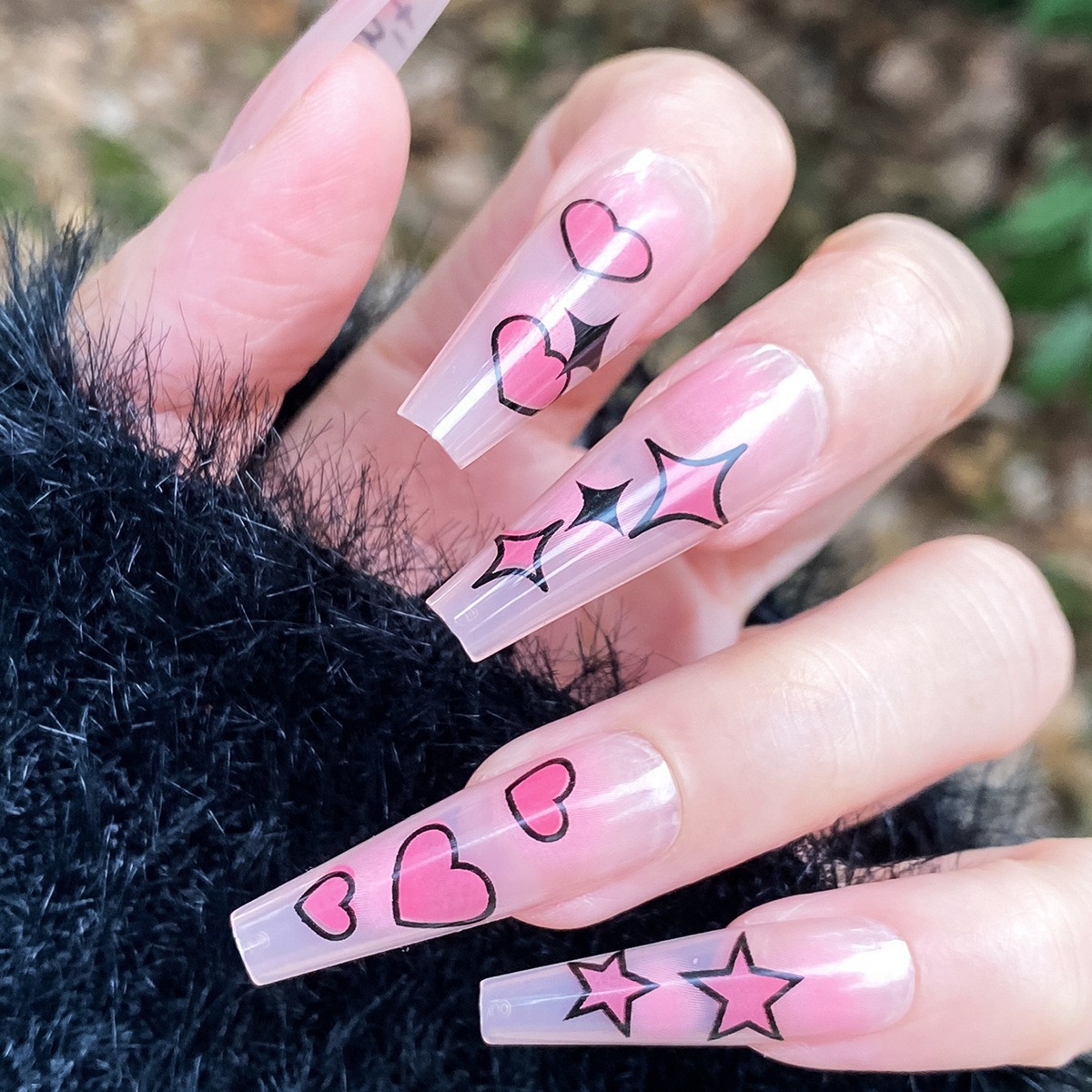 Uñas postizas de estilo francés populares transfronterizas, parches de uñas postizas largas, uñas postizas desmontables terminadas de fábrica.