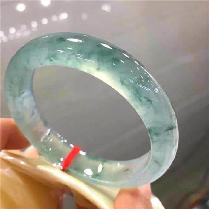 飘花翡翠手镯晴水冰种吊坠女玉镯子圆条款贵妃老坑玉手镯无蜜蜡|undefined
