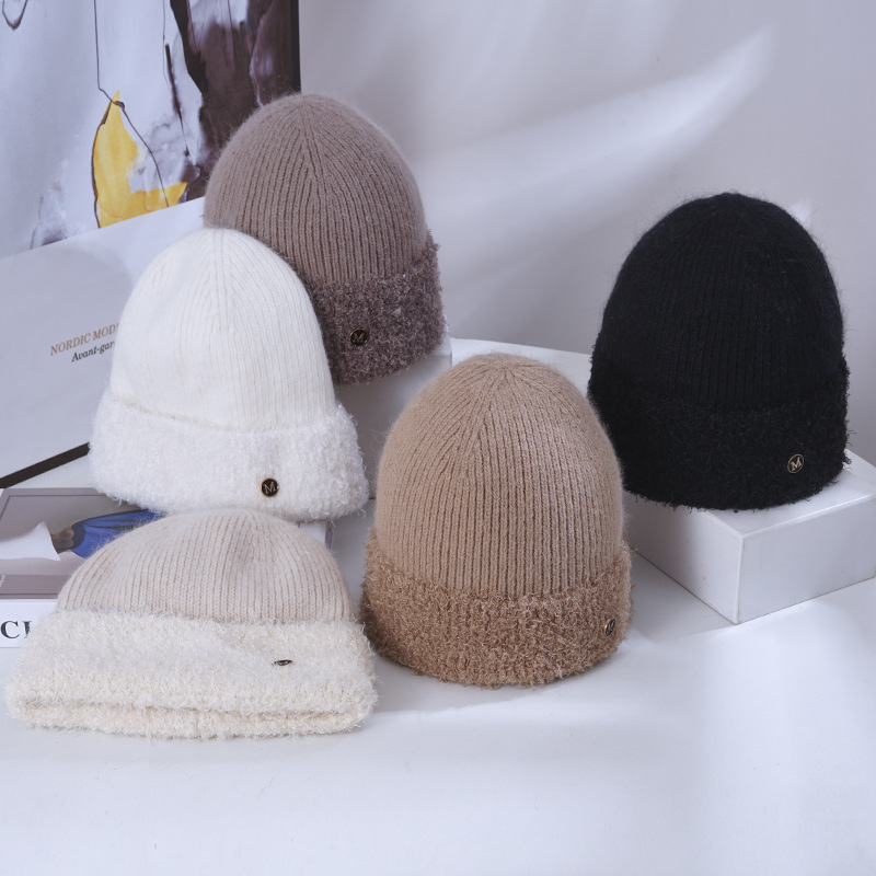 2024 new hat women's winter warm knitted hat Korean cross-border fashion fleece-lined ear protection wool hat wholesale