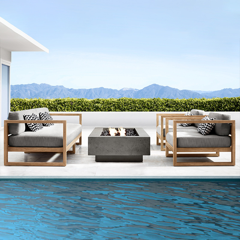 Sofá de patio para exteriores, conjunto de muebles de jardín impermeables y resistentes al sol, muebles de terraza para villa de madera de teca anticorrosión. image 4