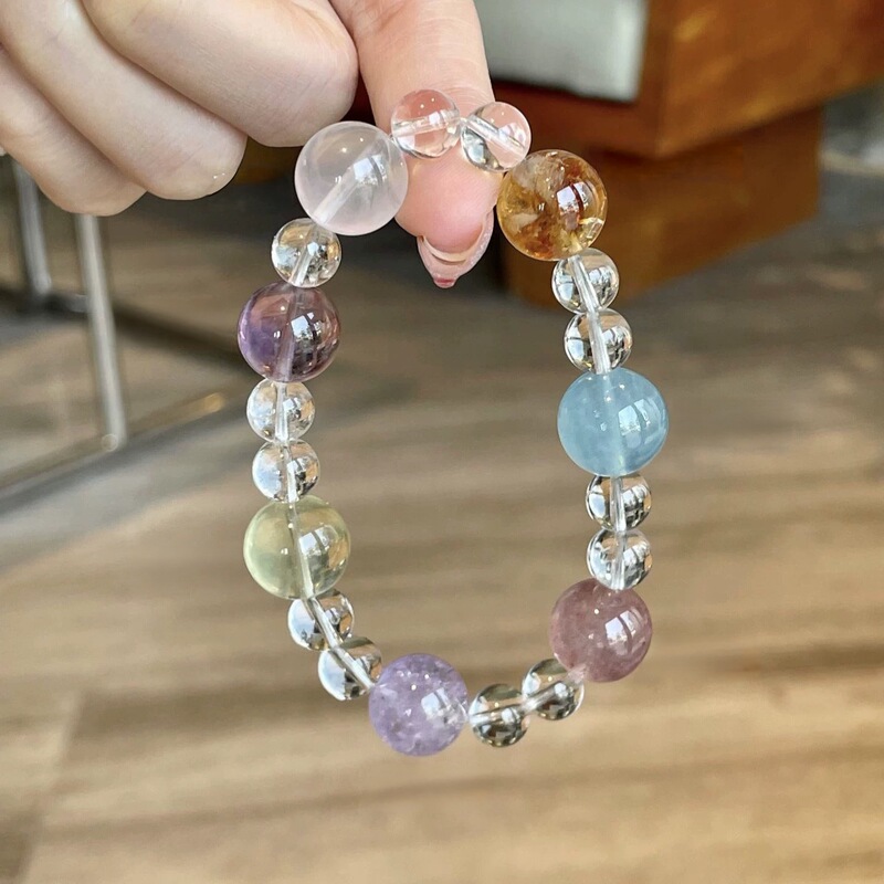 Natural Multi-Precious Energy Crystal White Crystal Yellow Hair Crystal Aquamarine Wealth-Attracting Bracelet Original Design Bracelet Wholesale