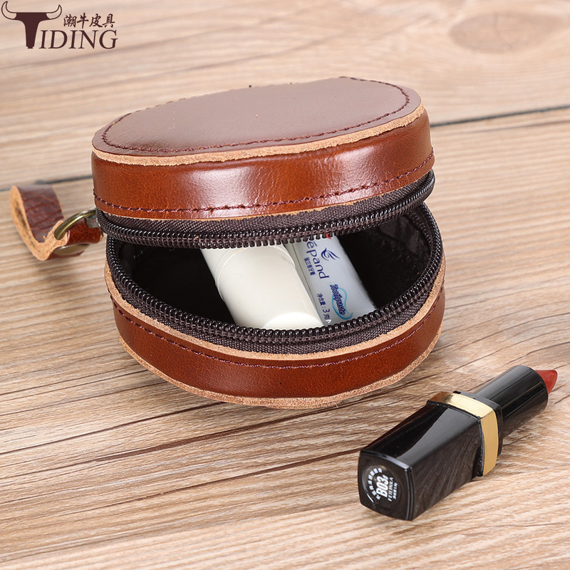 Trendy cow head layer cowhide coin purse jewelry storage box women's mouth red envelope retro high-end key bag coin bag