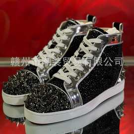 cl andgz男鞋黑银闪粉鞋头钻钉高帮红底鞋海参鞋女鞋情侣休闲板鞋