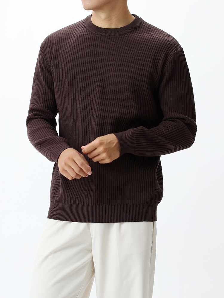 Hombre otoño invierno lujoso lujoso suéter de punto perezoso estilo de hombre de alto nivel de cuello redondo de manga larga camiseta de base de color sólido para hombres