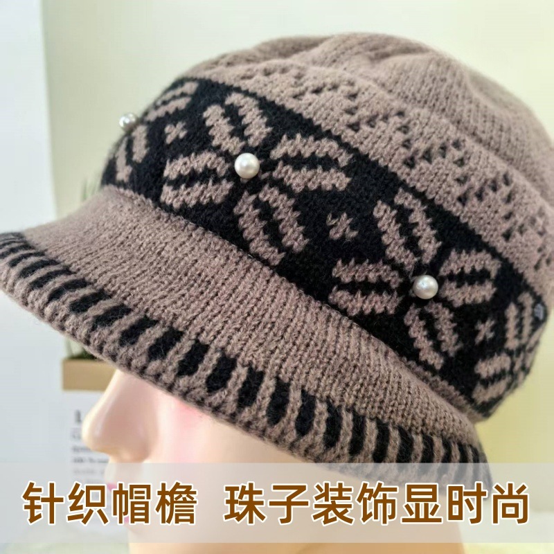中老年帽子女秋冬时尚保暖妈妈护耳盆帽加绒渔夫帽防寒针织毛线帽|undefined