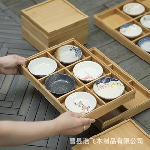 Barbecue shop tableware food box plate Japanese hot pot side dish wooden fruit platter suit Jiugongge tray
