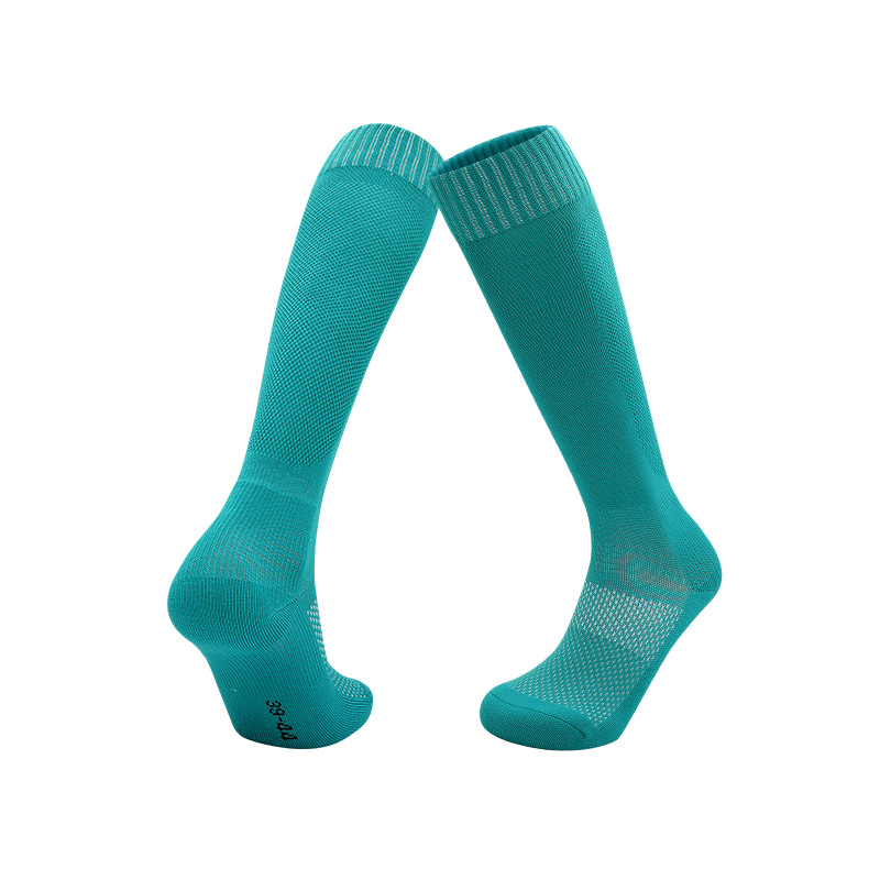 Calcetines de fútbol transfronterizos de color liso, finos, de alta elasticidad, para otoño e invierno, con base de rizo, calcetines deportivos por encima de la rodilla para niños, calcetines transpirables para hombre.