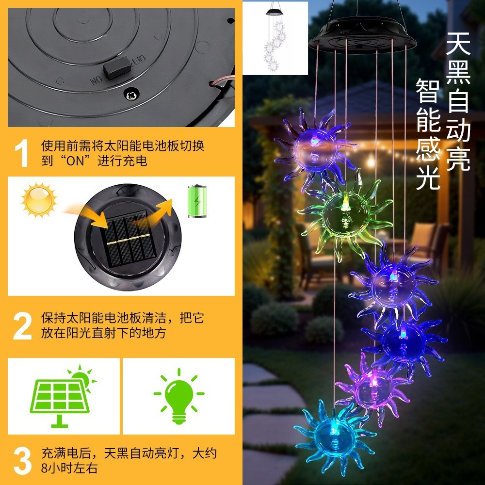 Lámpara solar transfronteriza campana de viento exterior lámpara de campo lámpara de luz LED interior y exterior luz de atmósfera de alta potencia