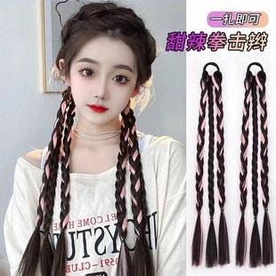 Boxing Braids High Ponytail for Women with Long Hair, Sweet and Cool Girl's Dreadlocks, Long Braids with Highlights, Internet Celebrity Braids, Fake Ponytail