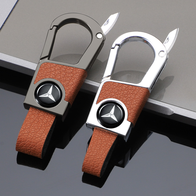 Llavero de coche de alta gama para hombre, cinturón doble, llave de coche gruesa, resistente al desgaste y resistente a los arañazos, colgante de llavero de cuero exquisito