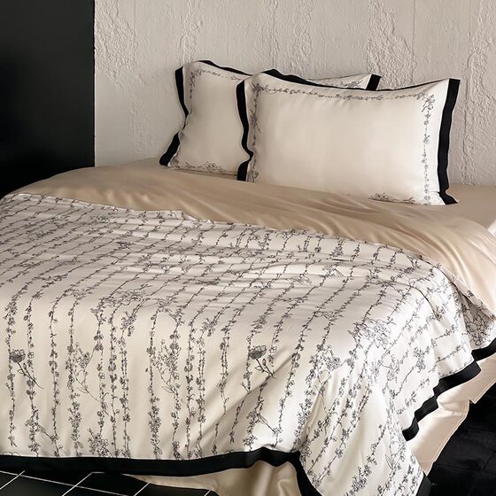 Class A 100S Lanjing Tencel Four-Piece Set Ink Jiangnan Advanced Summer Cool Silky Sleeping Naked Quilt Cover Bedding