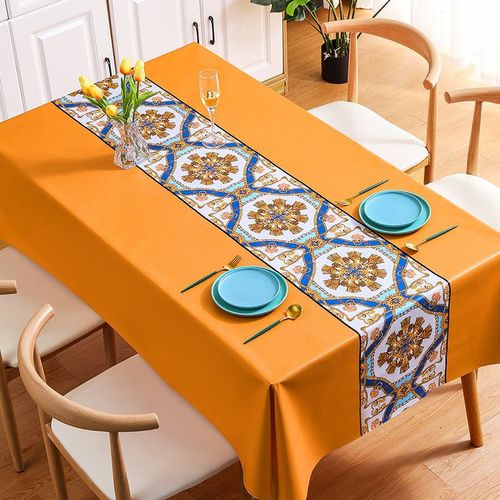 Home Nordic PVC Tablecloth Waterproof Oil-Proof Wash-Free Dining Tablecloth Ethnic Style Dining Room Tablecloth Coffee Table Cloth Dropshipping One Piece