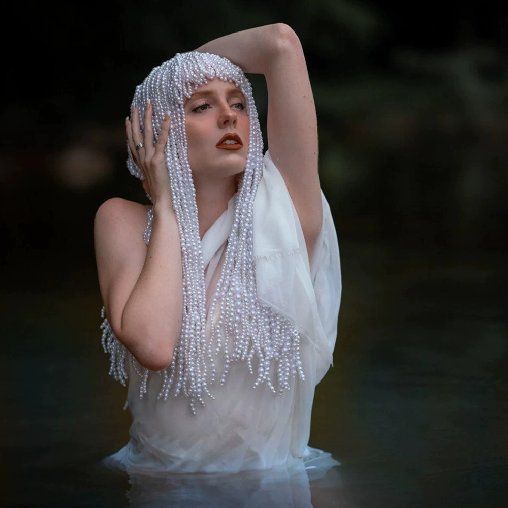Амазонка с длинными бахроями жемчужные головные уборы для волос Преувеличенные модные сценические представления головные уборы hair chain