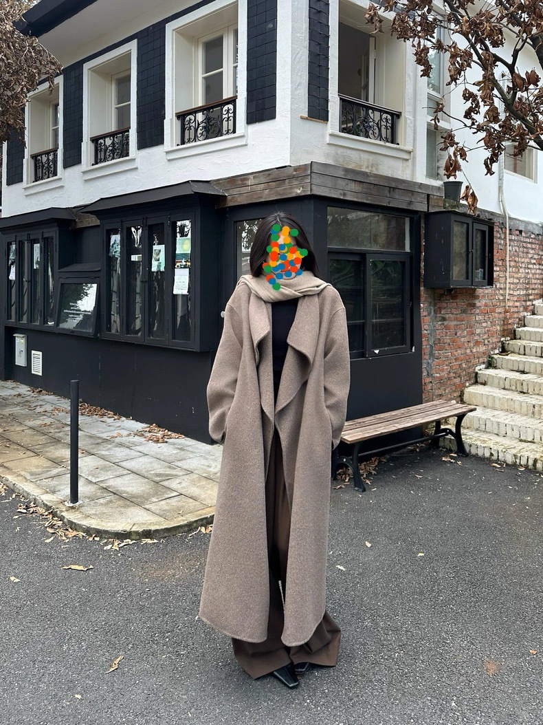 Large Lapel Autumn and Winter New Style Extra Long Wide Version Double-Sided Cashmere Outwear for Women Extra Long Over-The-Knee Elegant Woolen Outwear