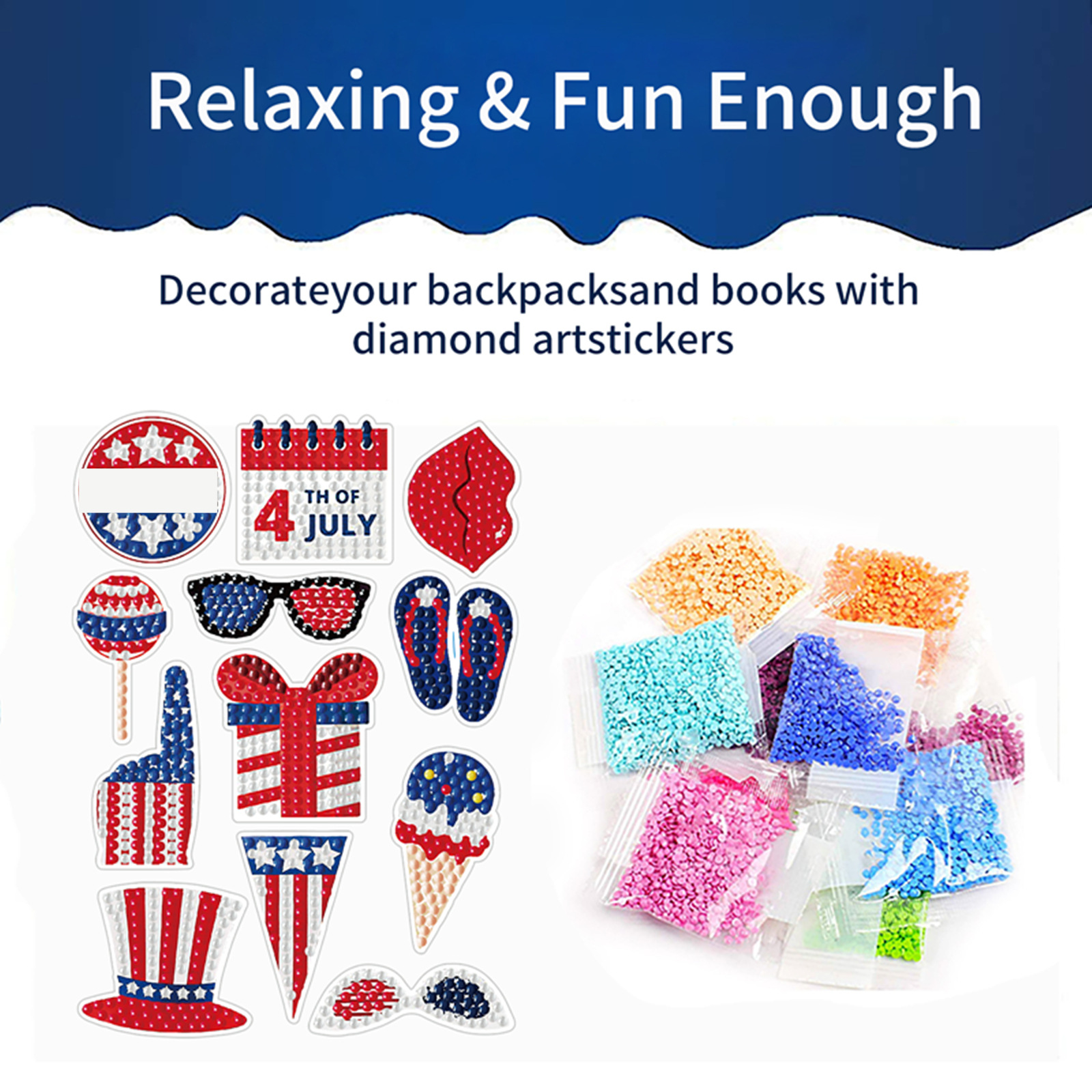 Dibujos animados más vendidos Día de la independencia Pintura de diamantes Pegatinas al azar Pintura de mampostería de bricolaje Pegatinas de pared Pegatinas hechas a mano para niños Pegatinas de diamantes redondos
