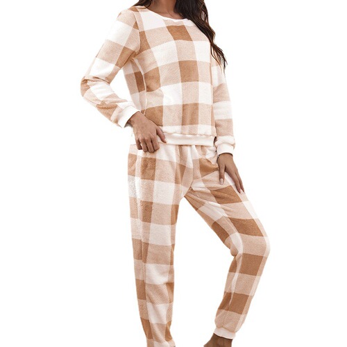 European and American Pajamas, Autumn and Winter Thickened Warm Flannel Winter Long-Sleeved Women's Homewear Set