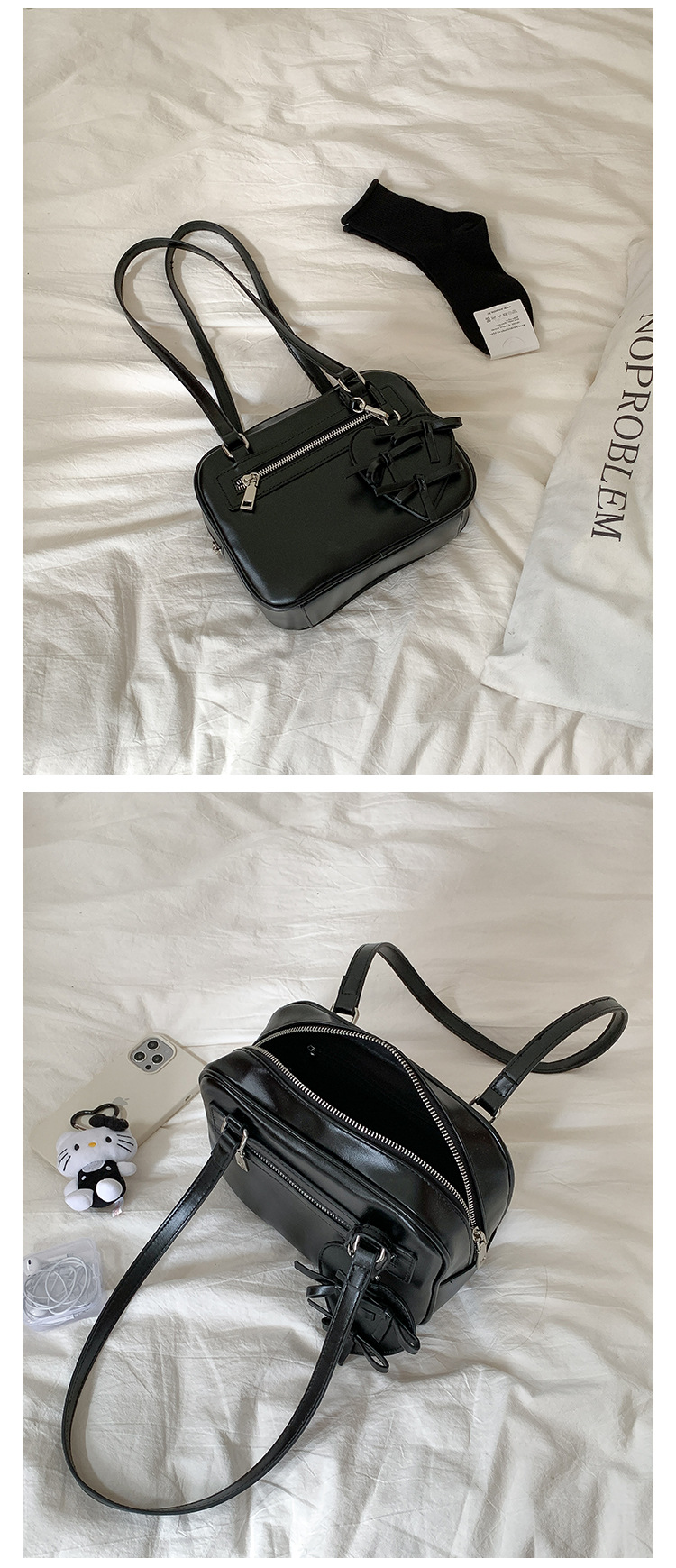 Typed shoulder for girls with a high-end feel, Korean version new small square bag, simple bow, heart-shaped decoration,_voghion.com