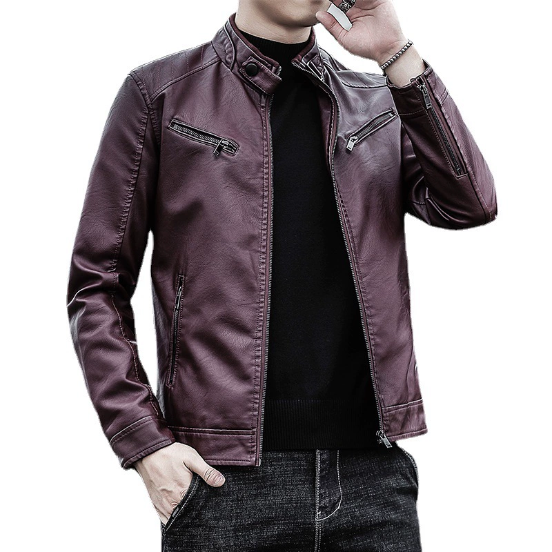 Polyurethane autumn men's jacket for leisure, Korean style, slim fit