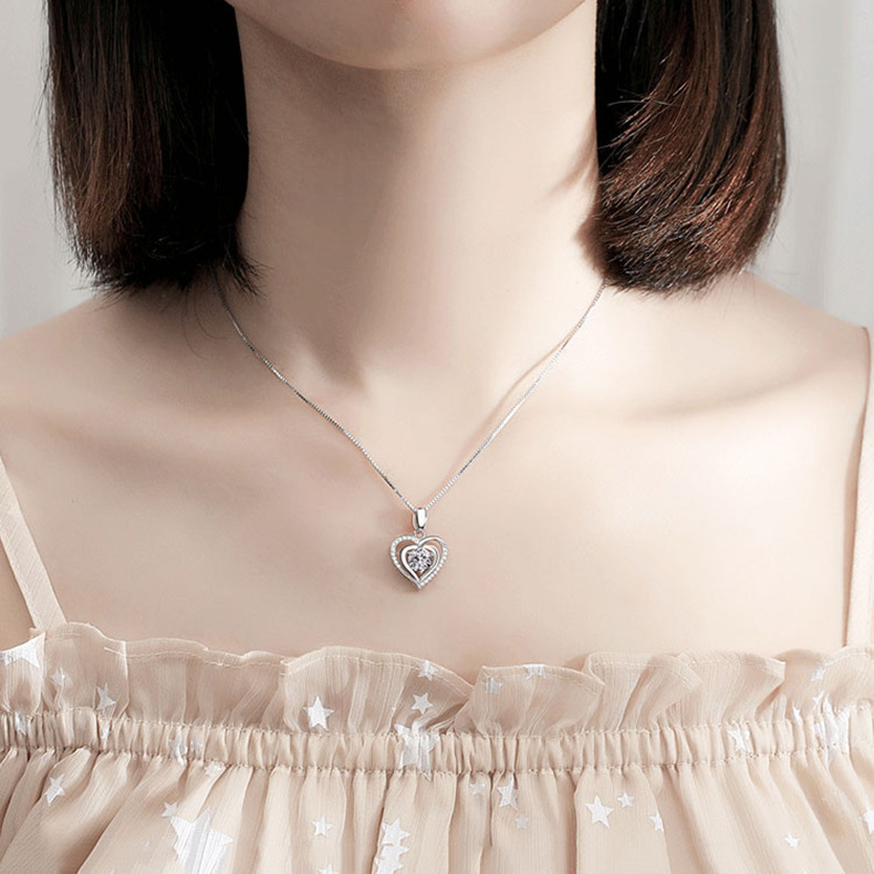 4g Weight 925 Sterling Silver Pendant Material Pendant Necklace Classification 925 sterling silver Chain Material 1 Piece 925 Sterling Silver Heart Shape 925 Sterling Silver Box Chain Pendant Necklace