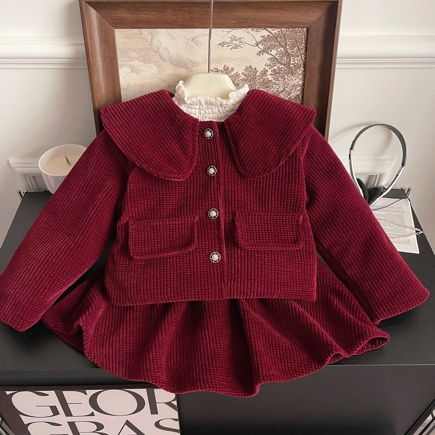 Mädchen Winter Set Mit Großem Kragen In Rot Aus Plüsch_voghion.com
