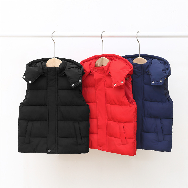 Autumn and winter children's down cotton vest hooded vest men's and women's children's clothing baby thick warm vest hat detachable