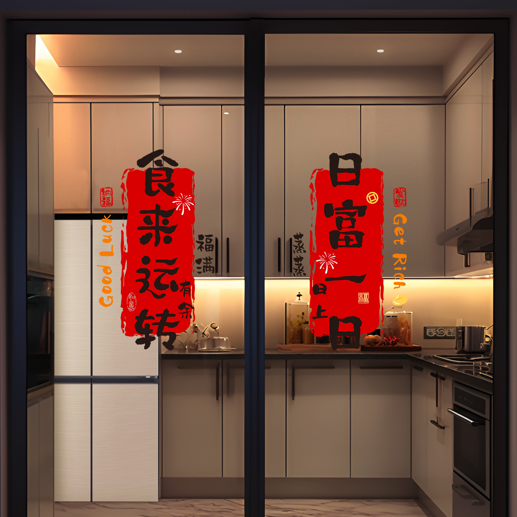 乔迁之喜窗花静电贴厨房玻璃门贴纸乔迁用品新居新年入宅布置装饰