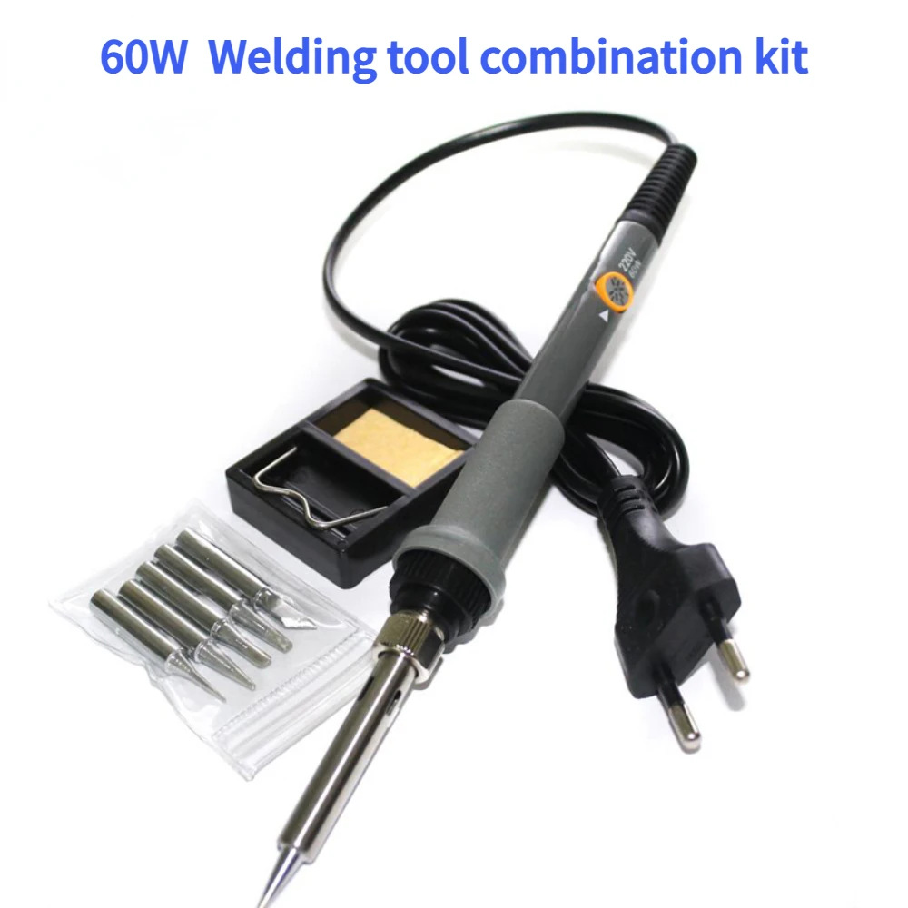欧规插头220V60W电烙铁可调温焊枪焊接返修维修工具附赠5个烙铁头