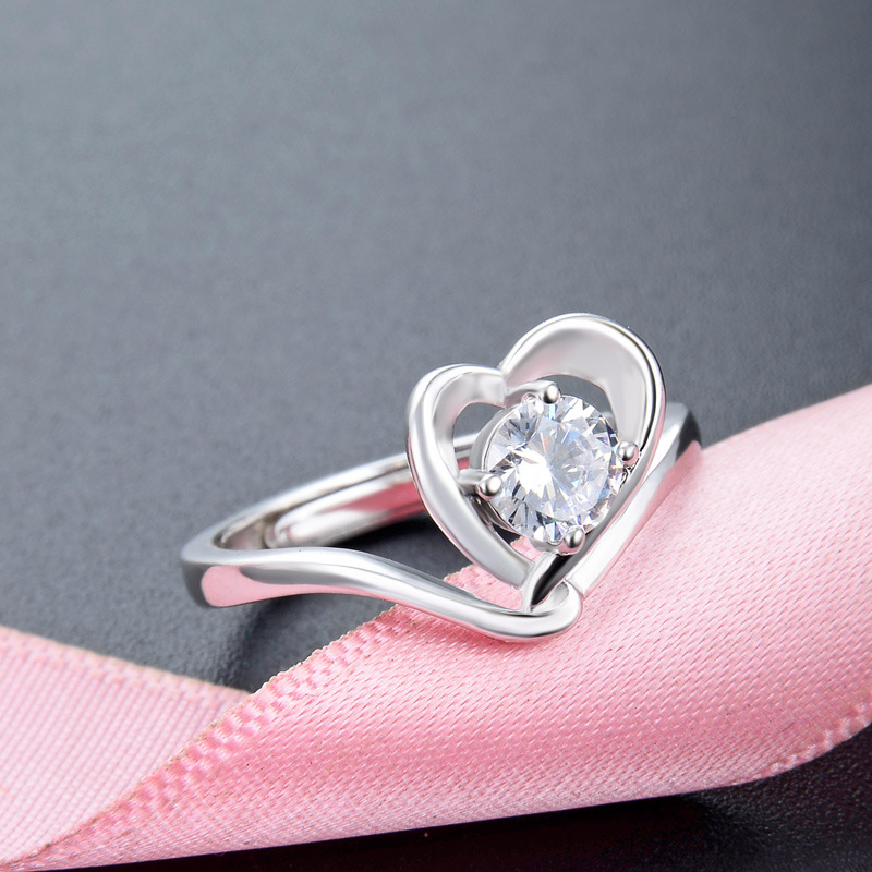 Transfronterizo nuevo anillo de diamante de plata esterlina 925 amor zircon abierto ajustable anillo de estilo de mujer joyería de moda