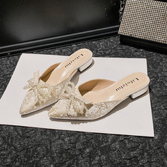 配裙子2024矮跟高跟包頭拖鞋女夏季外穿高級感涼拖鞋晚晚仙女單鞋