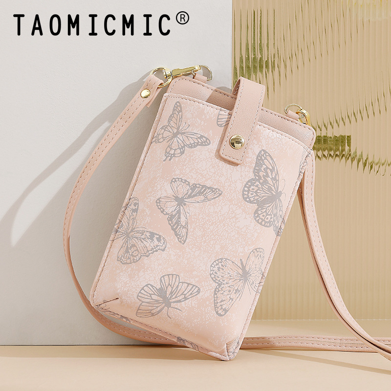 Cross-border Vertical Butterfly Crossbody Women's Mobile Phone Bag Multi-functional Hanging Bag Coin Bag PU Leather Fashion Mobile Phone Backpack