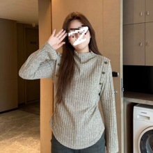 南岛风大码女装胖mm长袖针织衫秋冬气质打底衫显瘦遮肚子上衣毛衣