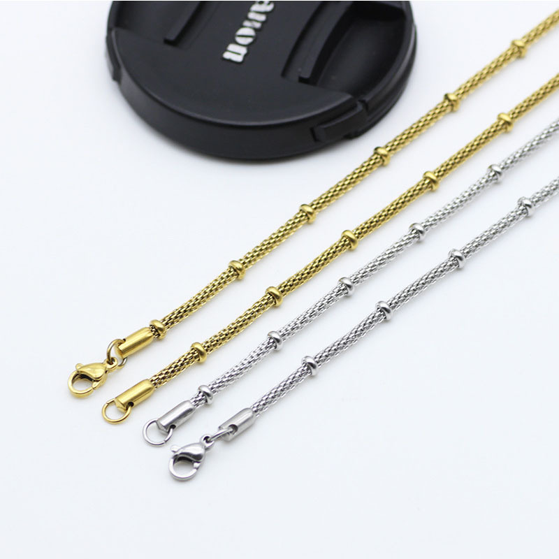 Maille ronde en acier inoxydable avec collier de perles en or de mode Hip Hop pour étudiants masculins et féminins_voghion.com