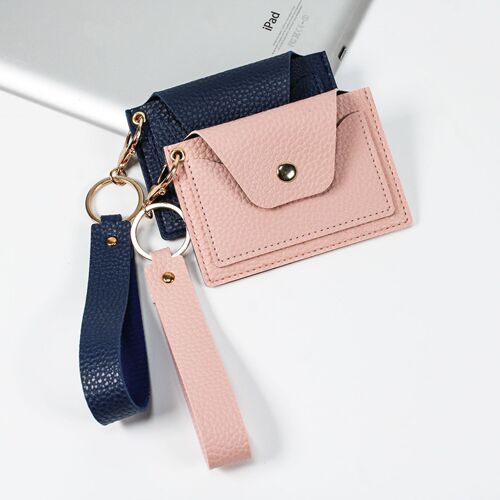 Factory direct sales new creative hand hanging card holder with lychee pattern fashion simple ID card holder student small wallet