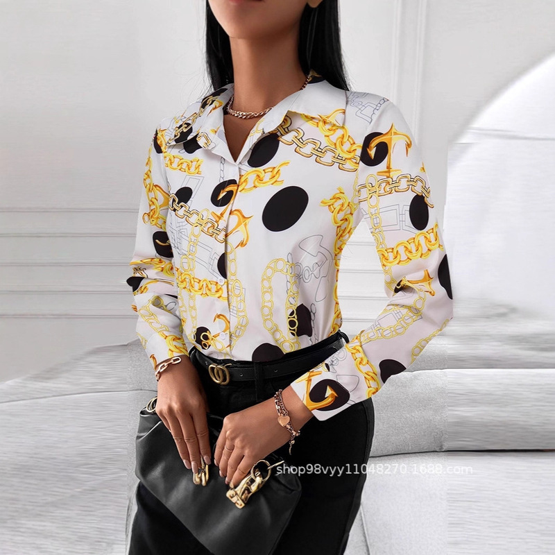 In-Stock Foreign Trade European and American Cross-Border Women's Long-Sleeve Shirt Blouse Elegant Single-Button Cardigan Women's Manufacturer