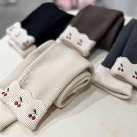 女童儿童加绒打底裤秋冬新款保暖长裤宝宝一体绒洋气刺绣裤子批发